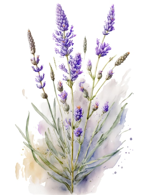 Lavender plant over white background Generative AI illustration