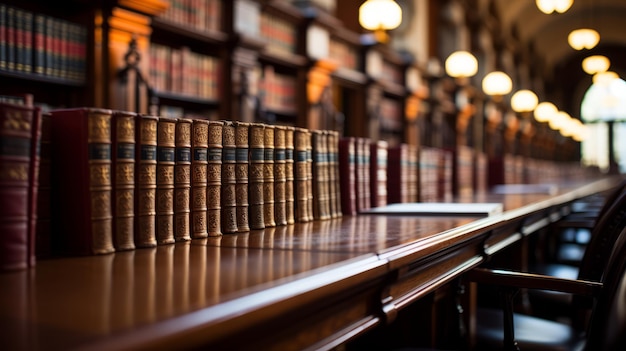 Photo law library rows of books and legal references in a law firm