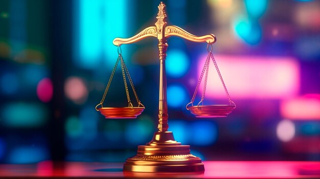 Law scale justice symbol on the blurred background Judge justice concept Generative AI