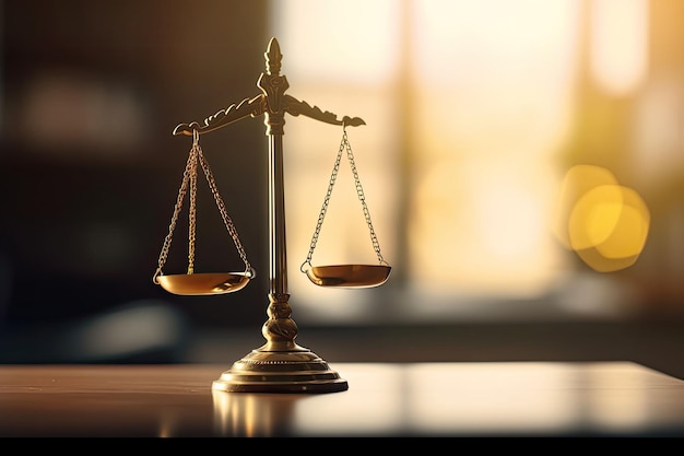 Law scale justice symbol on the blurred background Judge justice concept Generative AI