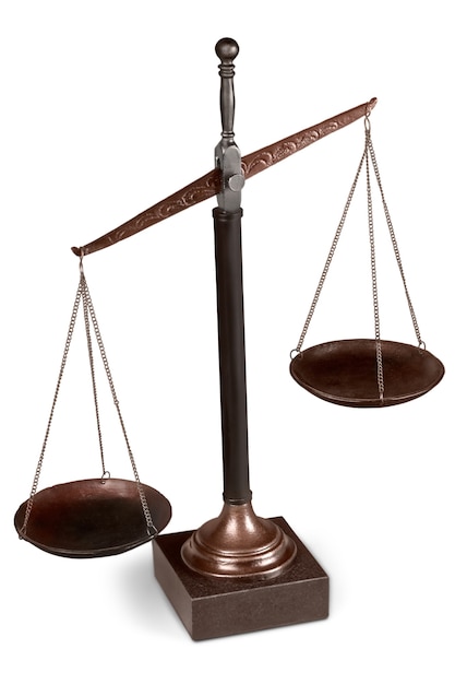 Law scales on table background. Symbol of justice