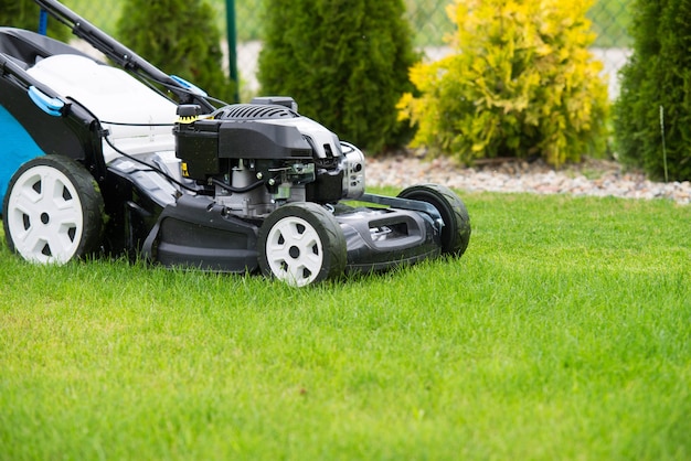 Lawn mower in the garden.