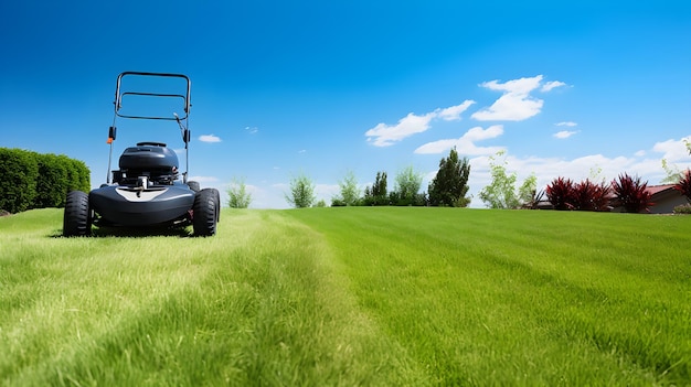 A lawn mower on a grassy field