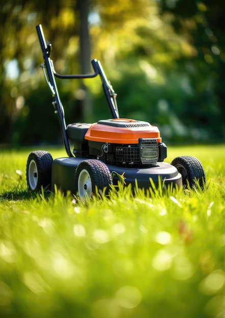 A lawn mower is being used to mow the grass Generative Ai