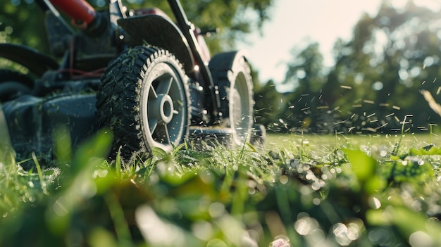 Lawnmower Blades Cutting Garden Grass with Precision and Sharpness in Sunlit Yard