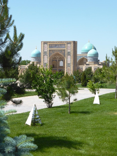 Lawns and architectural monuments in Bukhara