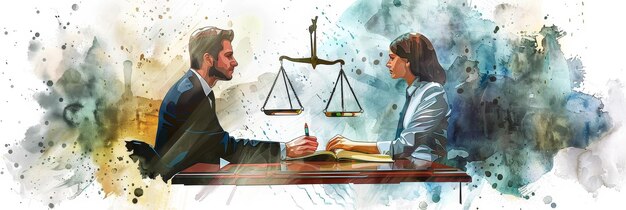 Lawyer Offering Consulting Services for Dispute in Watercolor Style Peaceful Settlement Legal professional providing expertise and advice for alternative dispute compromise solutions