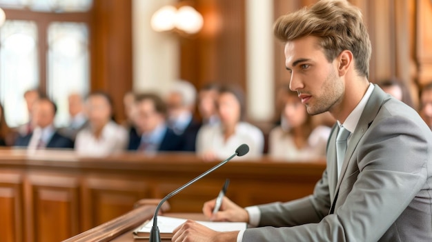 Lawyer Presenting a Case to the Jury in the Courtroom