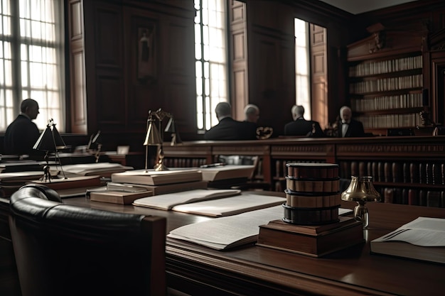 Lawyers in court debating with passion and law books in the background generative IA