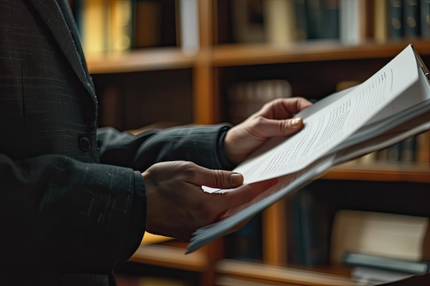 Photo lawyers hands holding legal documents symbolizing legal preparation and expertise