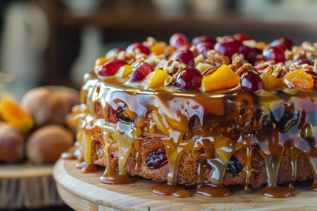 Layered Berry and Fruit Cake with Raspberries Cherries and Elegant Toppings for a Gourmet Dessert