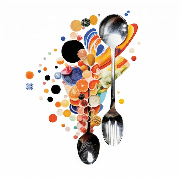 Photo layered collage sticker of spoon and food with chef