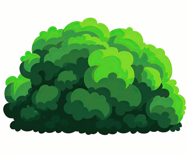 Layered Green Bush with Overlapping Foliage Cartoon Style