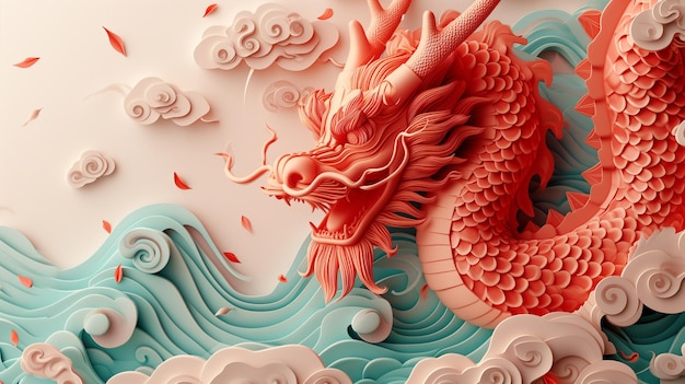 Layered Paper and Wood Carving Chinese Dragon