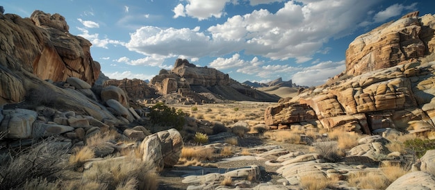 Layered Rock Formations Under a Blue Sky