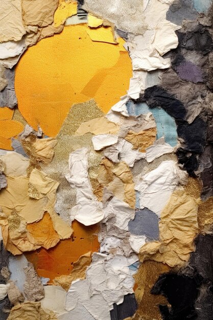 Layered torn paper collage revealing textures created with generative ai