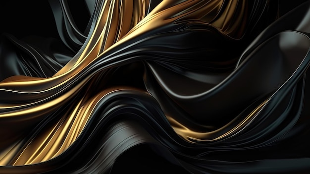 Layers of floating black drape with gold edging Bright color Generative Ai