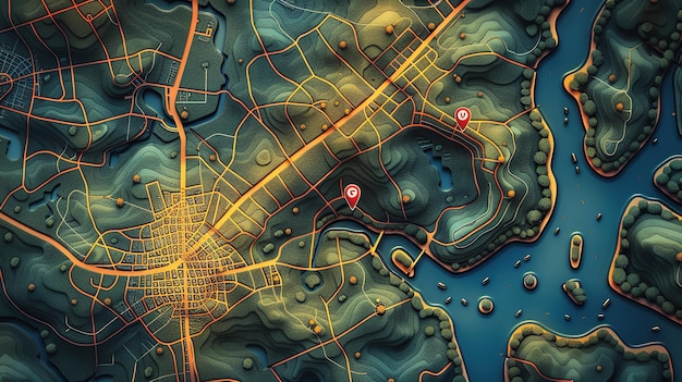 layout of a modern city map with a street plan Generative Ai