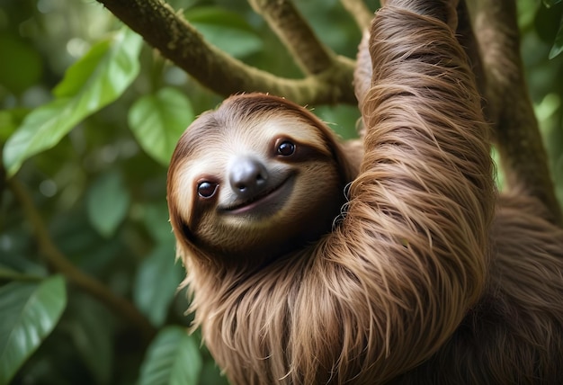 Lazy Sloth Hanging From A Tree Greenery In A Zoo Nature Adorable Sloth