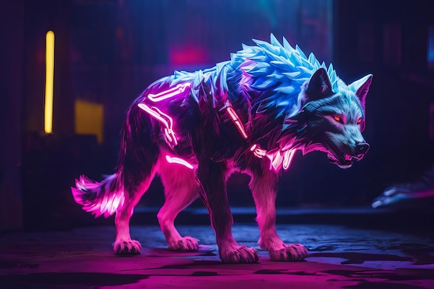 Le Electric Wolf in Neon Spotlight