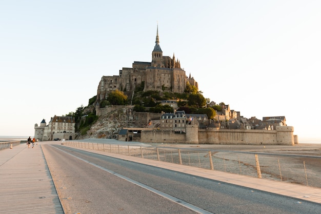 Le Mont Saint-Michel tidal island in beautiful twilight at dusk, Normandy, France