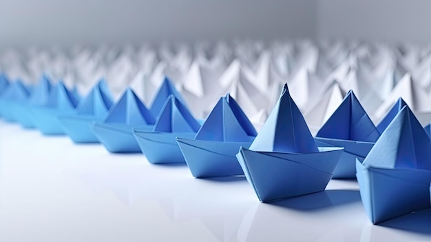 Leadership concept blue leader boat leading on white background with Generative AI Technology