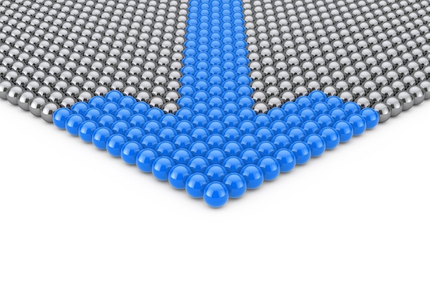 Leadership Concept. Rows of Chrome Spheres with Blue Arrow Spheres on a white background. 3d Rendering