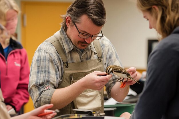 Photo leading handson bird banding demonstrations ar generative ai