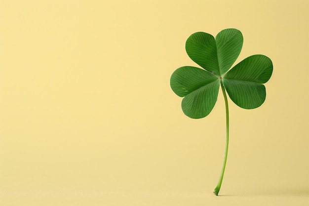 Photo a leaf clover is standing in front of a yellow background