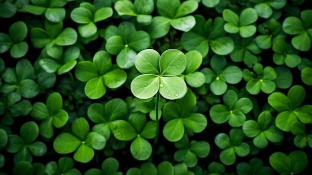 A leaf clover with water drops on it