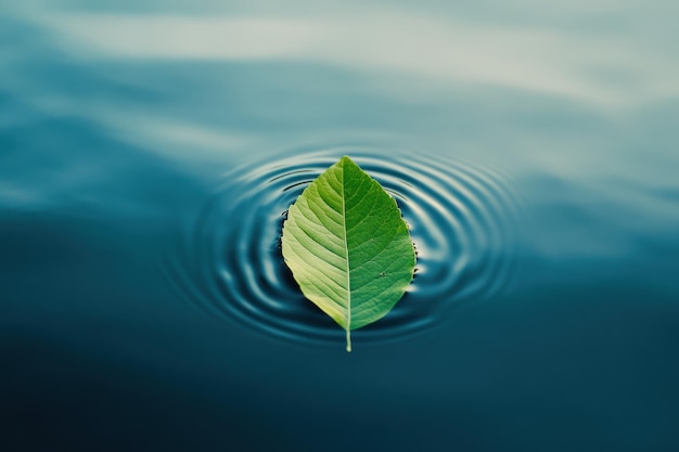 Photo a leaf floating on a calm body of water