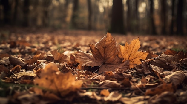 A leaf on the ground in the woods