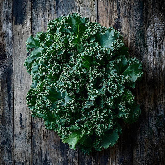 Photo a leaf of lettuce is hanging on a wooden wall