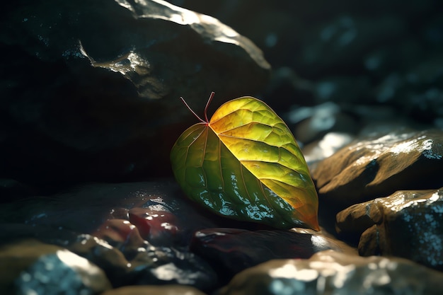 A leaf on a rock