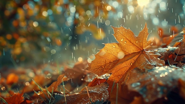 a leaf that has water drops on it