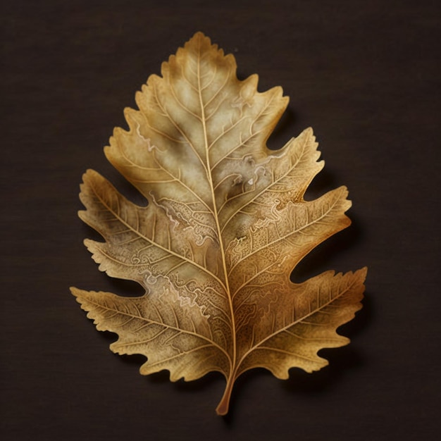 A leaf that has the word oak on it