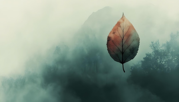 a leaf that is on a tree in the fog