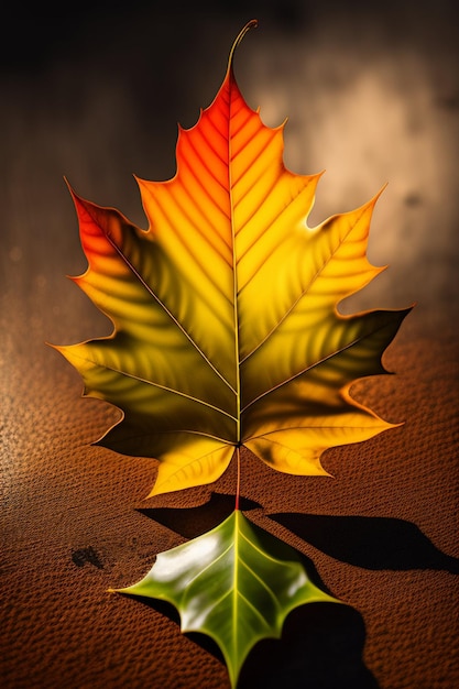 A leaf that is yellow and orange