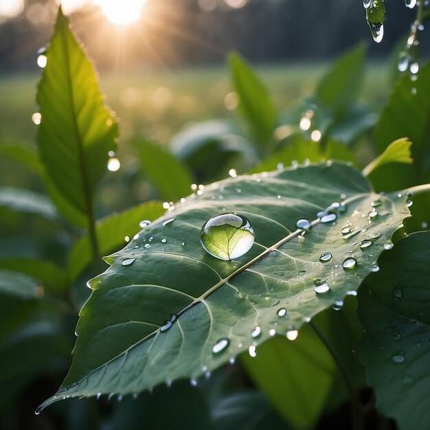 leaf with dew drops