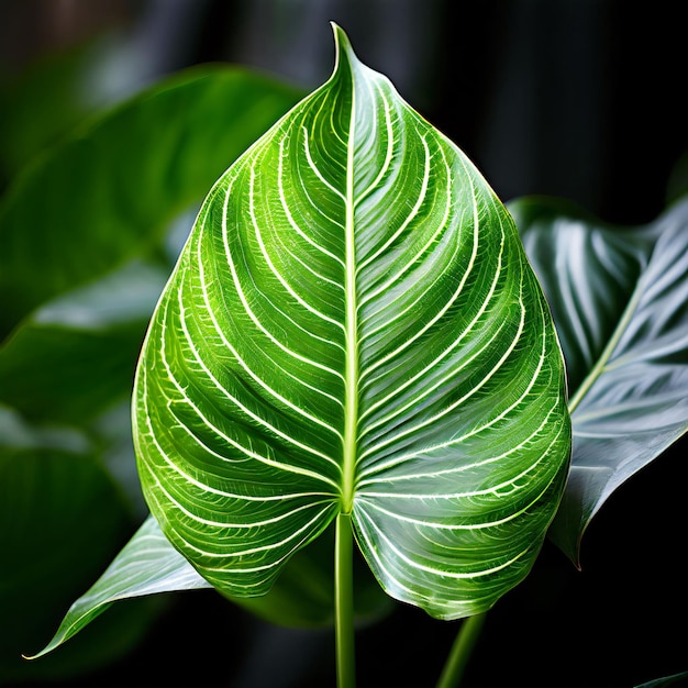 a leaf with a green background and the word  in the middle