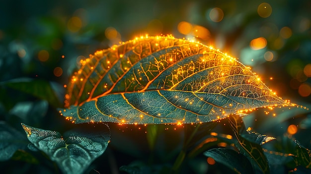 a leaf with the lights on it