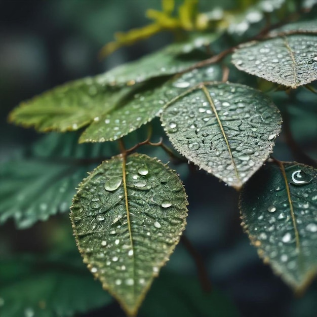 Photo a leaf with water droplets on it and a few drops of water on it