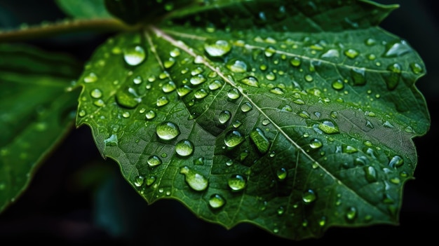 A leaf with water droplets on it