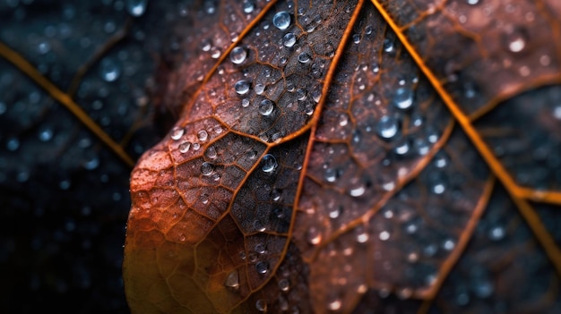 A leaf with water droplets on it