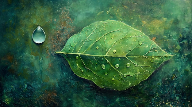 A leaf with water droplets on it