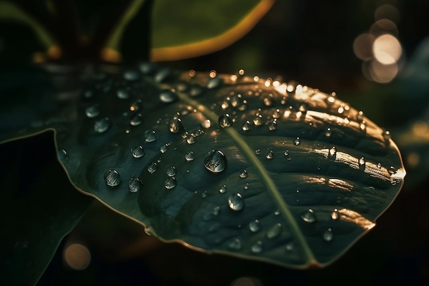 leaf with water drops Generative AI