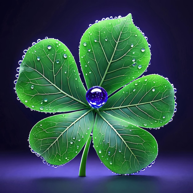 a leaf with water drops on it and a blue background