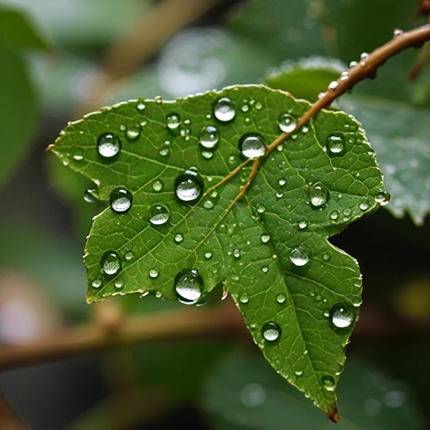 a leaf with water drops on it and a green leaf with water drops