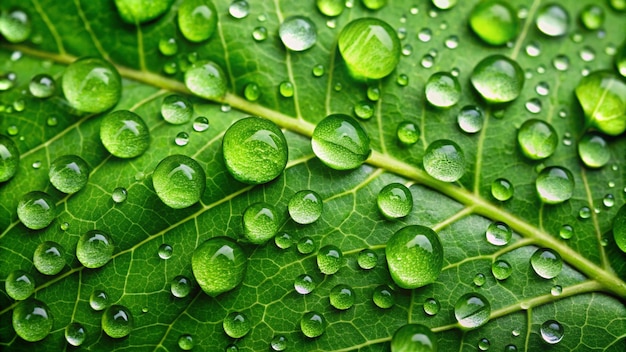 Photo a leaf with water drops on it and a green leaf