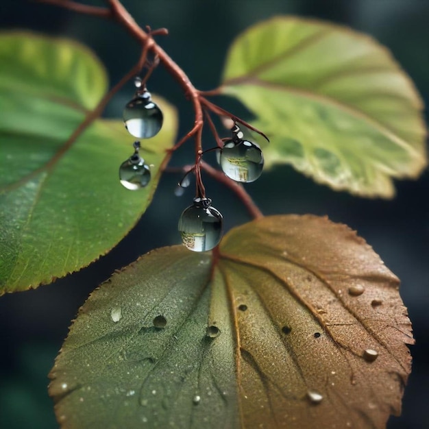 a leaf with water drops on it and a leaf that has water drops on it